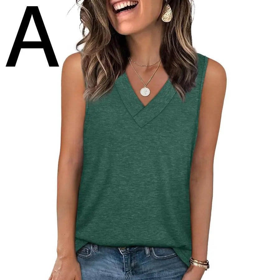 BreezeVee Tank – Loose-Fit V-Neck Sleeveless Top for Women