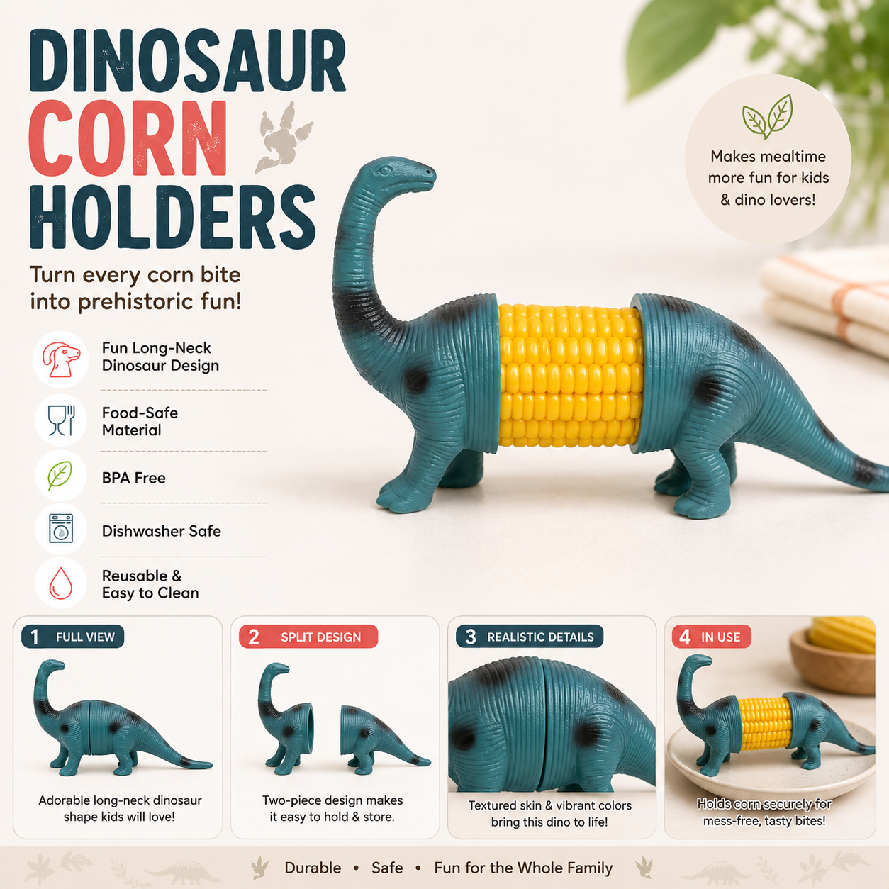 DinoCob – Cute Dinosaur Corn Holders with Stainless Steel Pins