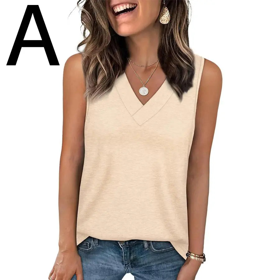 BreezeVee Tank – Loose-Fit V-Neck Sleeveless Top for Women