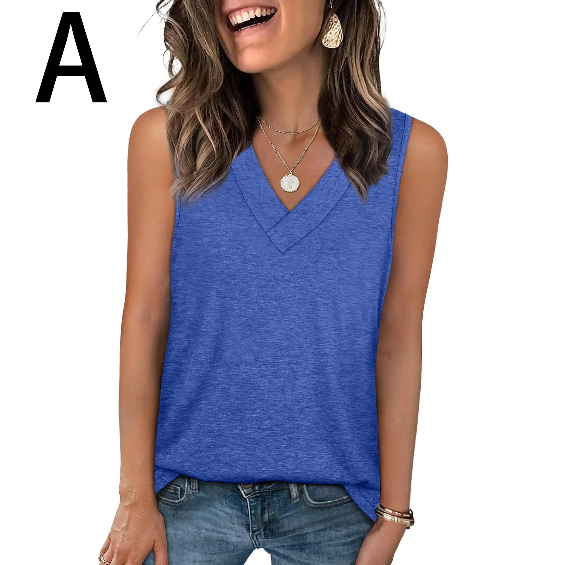 BreezeVee Tank – Loose-Fit V-Neck Sleeveless Top for Women