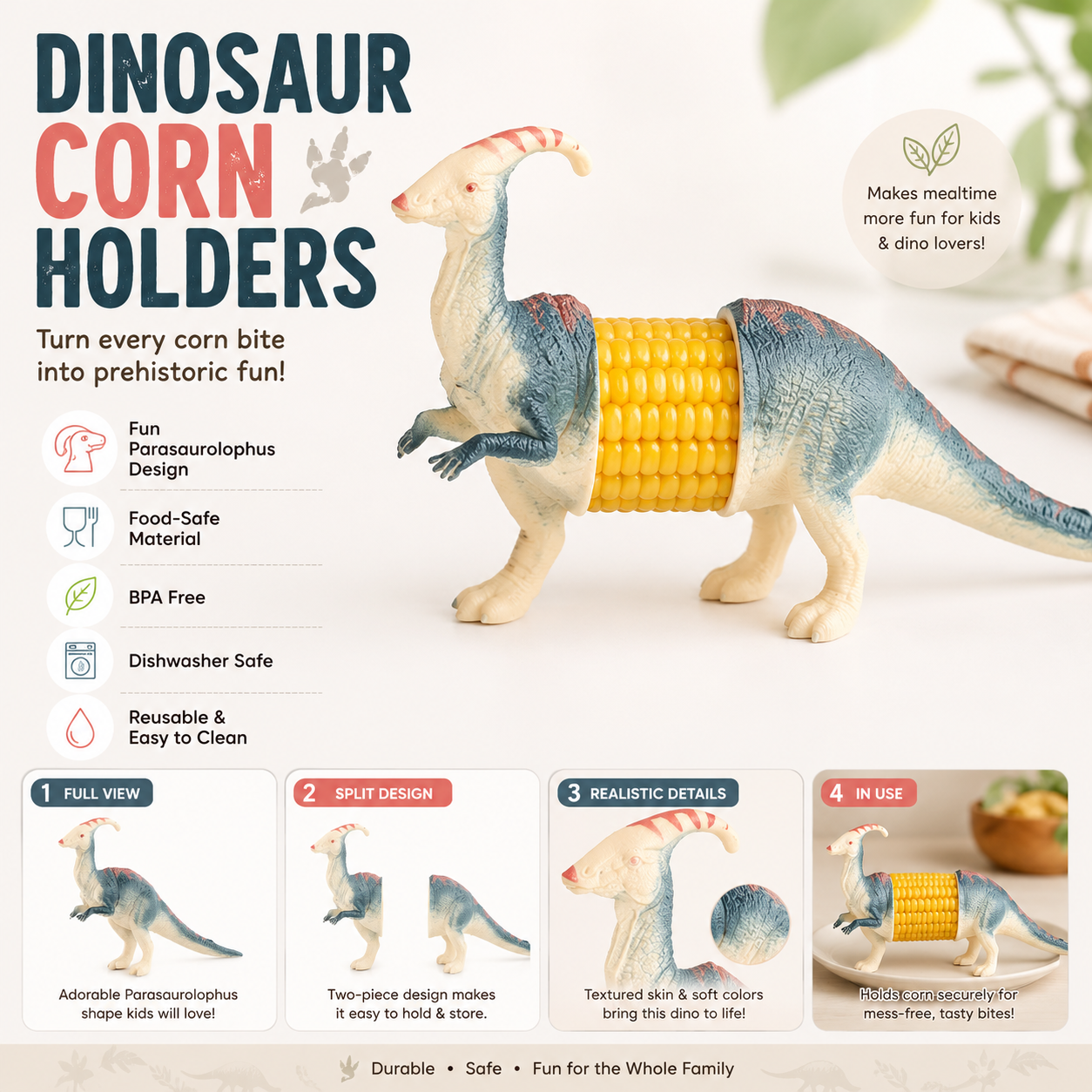 DinoCob – Cute Dinosaur Corn Holders with Stainless Steel Pins
