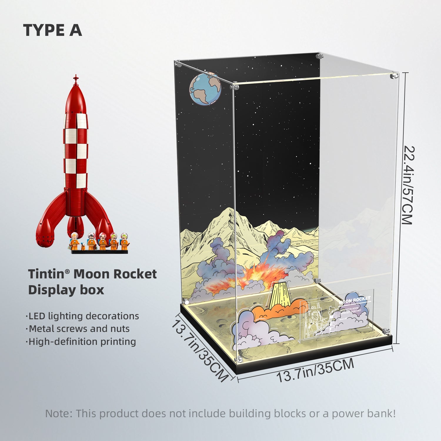 LunarGlow – LED Acrylic Display Case for LEGO® Ideas 21367 Tintin® Moon Rocket (LEGO® Set Not Included)