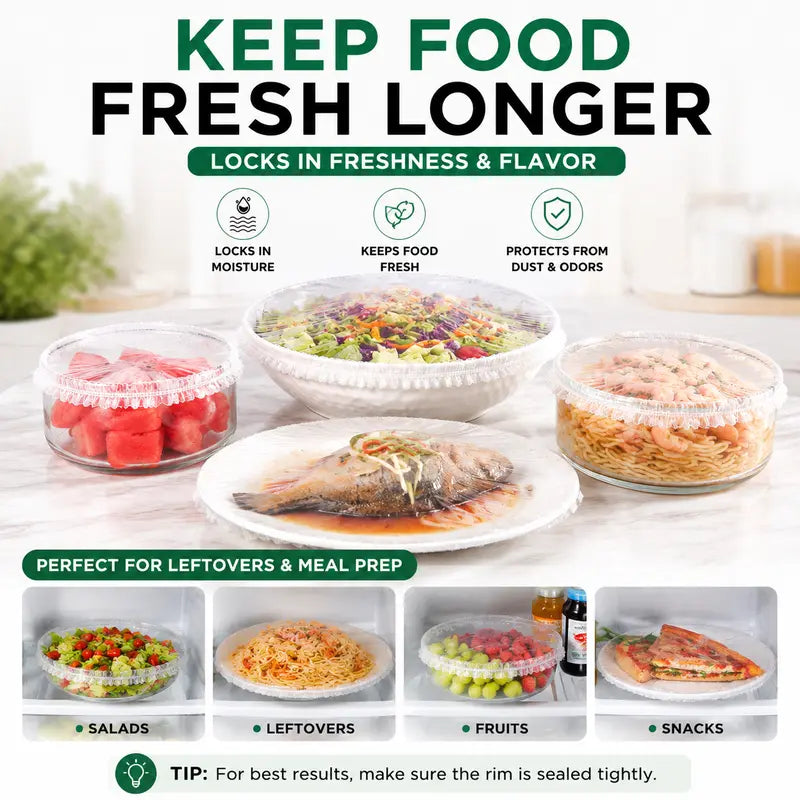 StretchSeal – 100 Disposable Stretch Food Covers for Bowls & Plates