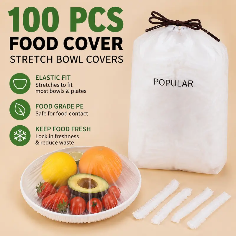 StretchSeal – 100 Disposable Stretch Food Covers for Bowls & Plates