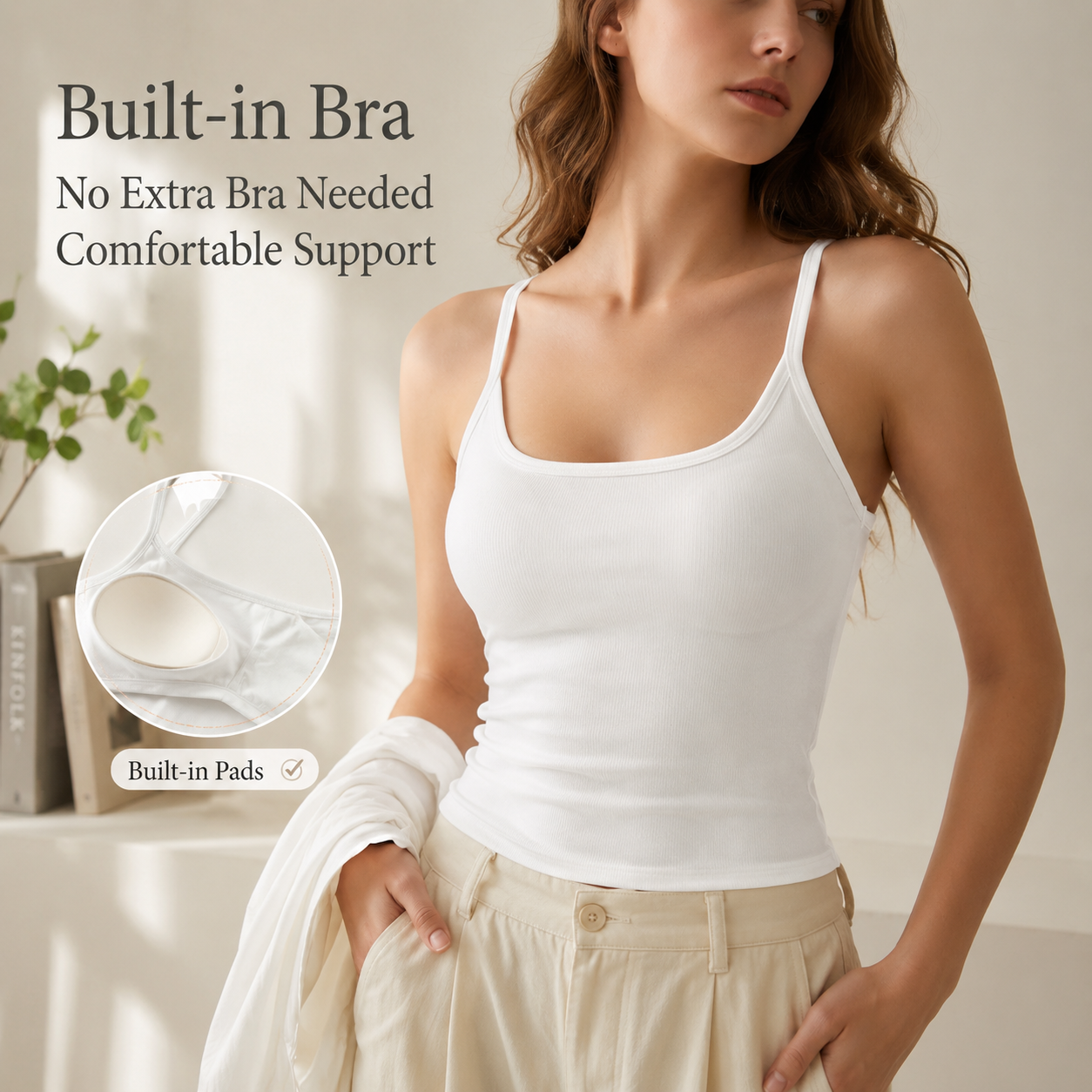 SculptRib – Ribbed U-Neck Tank Top with Built-in Bra