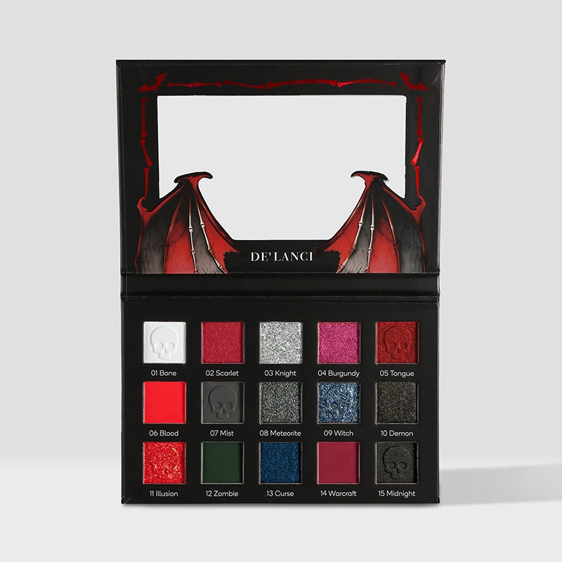 CrimsonCoven – 15-Color Red & Black Pigment Eyeshadow Palette