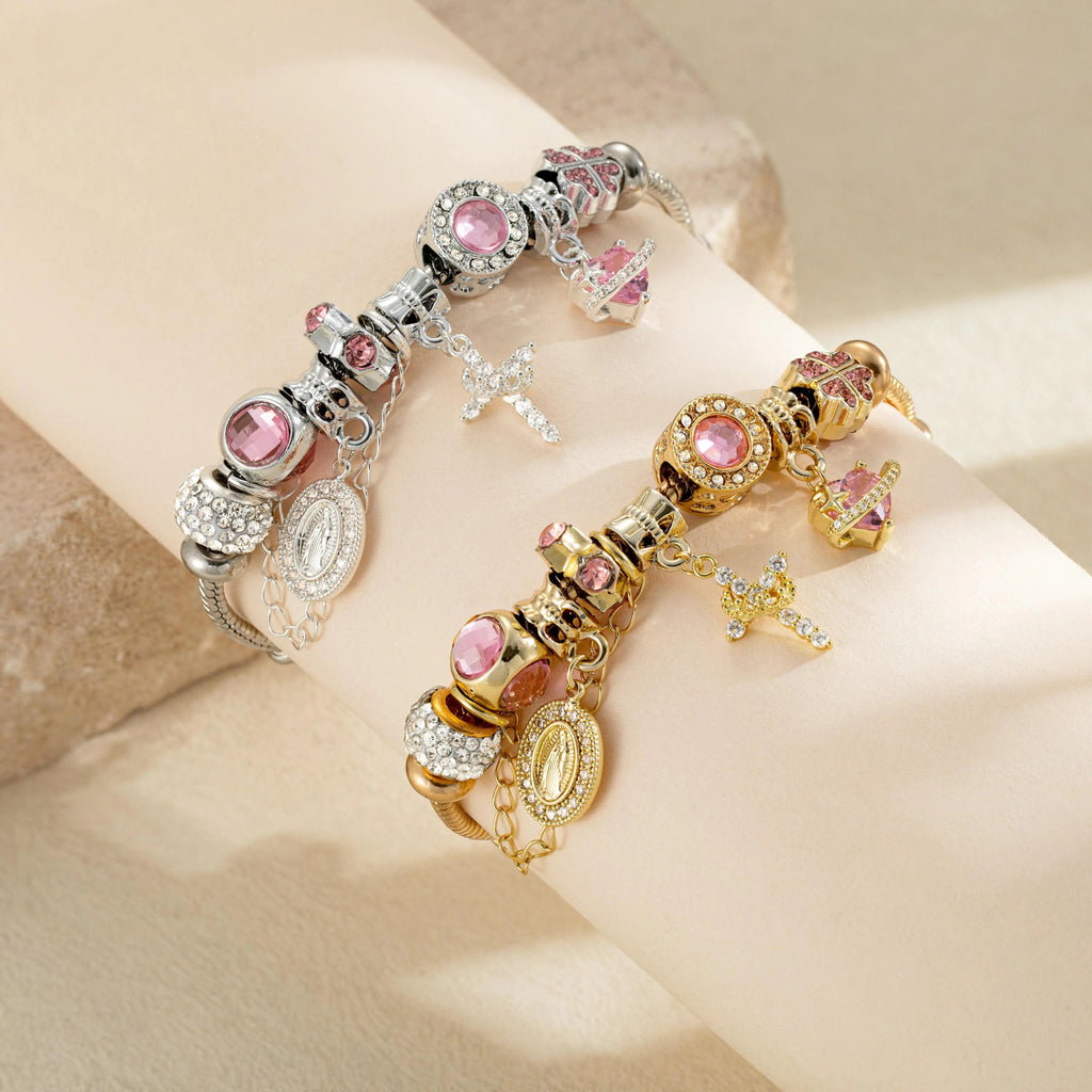 AuroraCharm – Dainty Multi-Element Snake Chain Charm Bracelet in Gold or Silver
