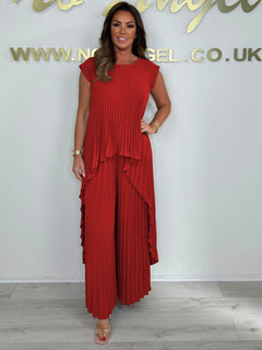 Pleated High Low Top & Trouser Two Piece Set (Buy 2 Free Shipping)