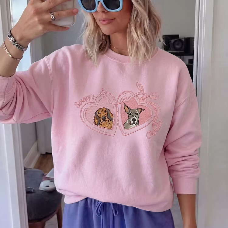 LocketPaws – Custom Embroidered Pet Portrait Heart Locket Sweatshirt