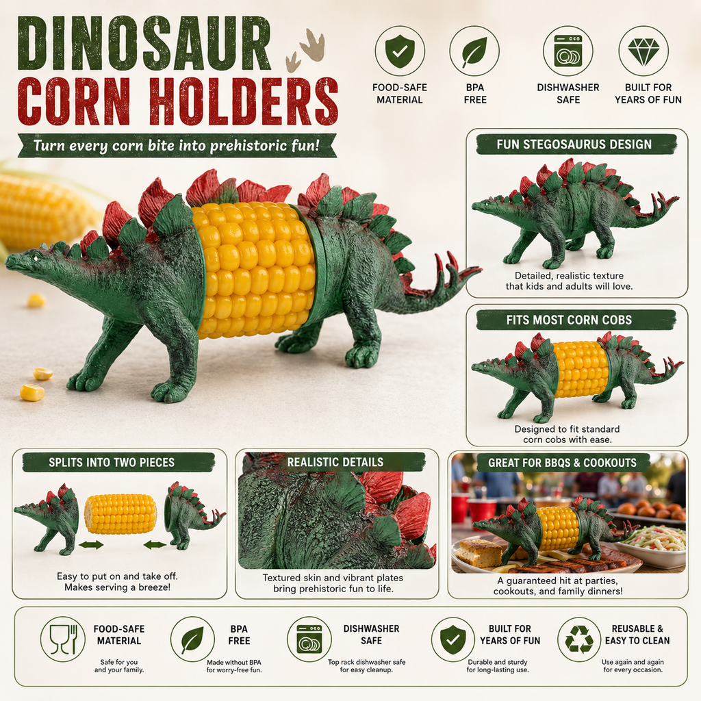 DinoCob – Cute Dinosaur Corn Holders with Stainless Steel Pins