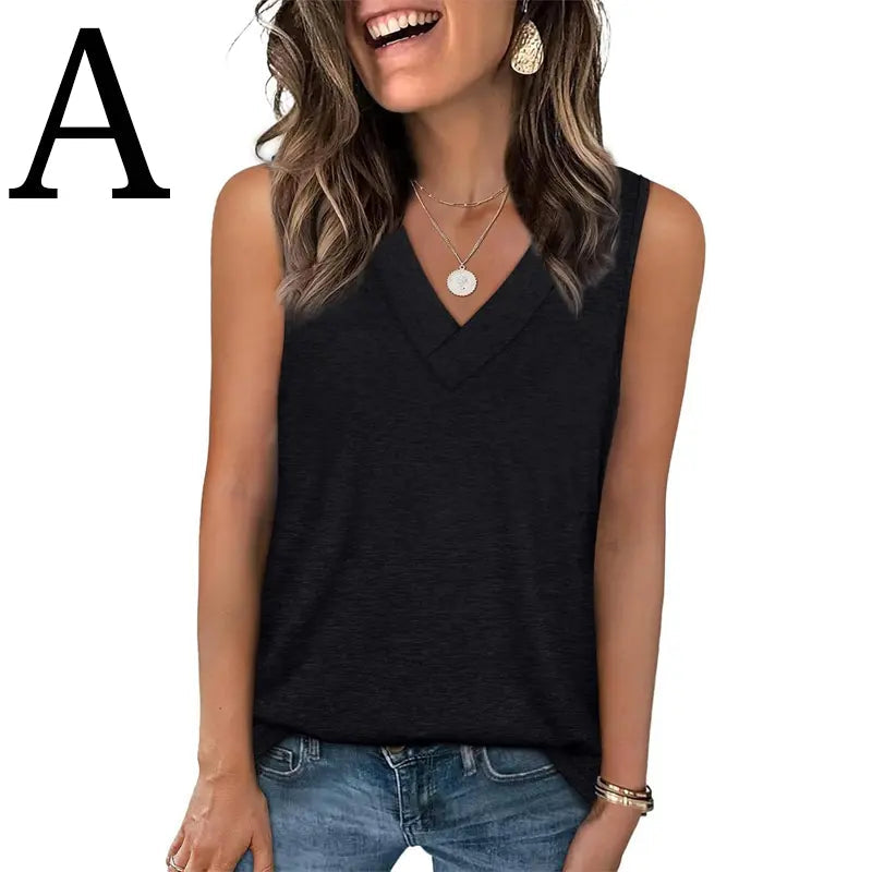 BreezeVee Tank – Loose-Fit V-Neck Sleeveless Top for Women
