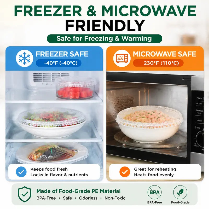 StretchSeal – 100 Disposable Stretch Food Covers for Bowls & Plates