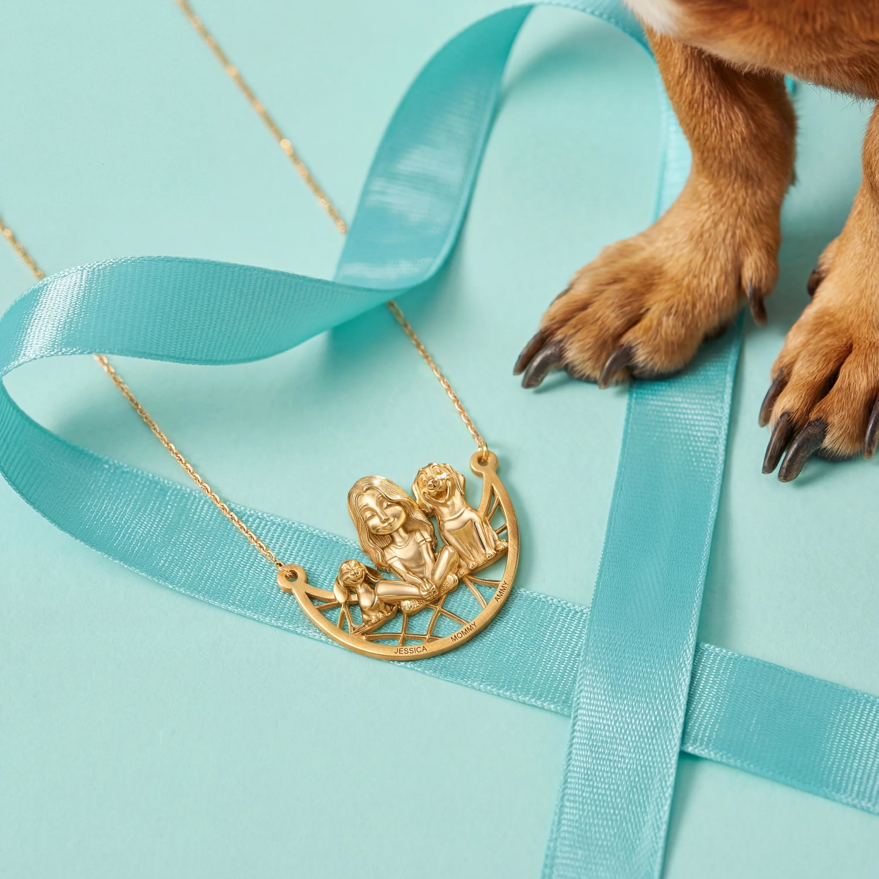 Paw & Heart – Custom Girl With Dogs Necklace