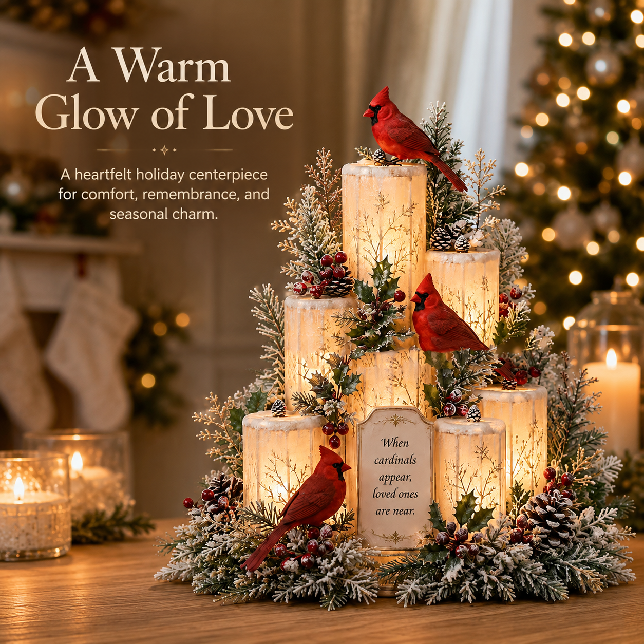 CardinalGlow – Memorial LED Candle Centerpiece