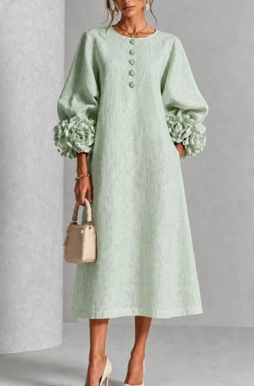 RosetteEase – 🤲 ⏰3D Floral Cuff A-Line Dress with Free Handbag