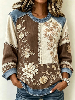 💛LAST DAY SAVE 49% ⏰Women's Floral Denim Patchwork Top