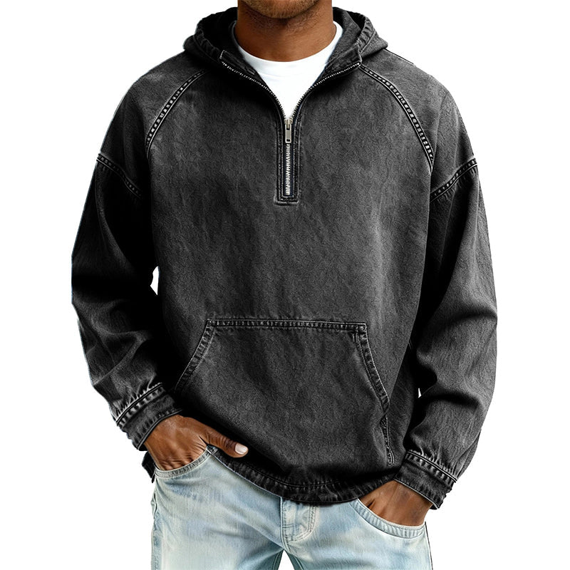 ✨ UrbanEase – Men’s Denim-Inspired Zip Hoodie 👖
