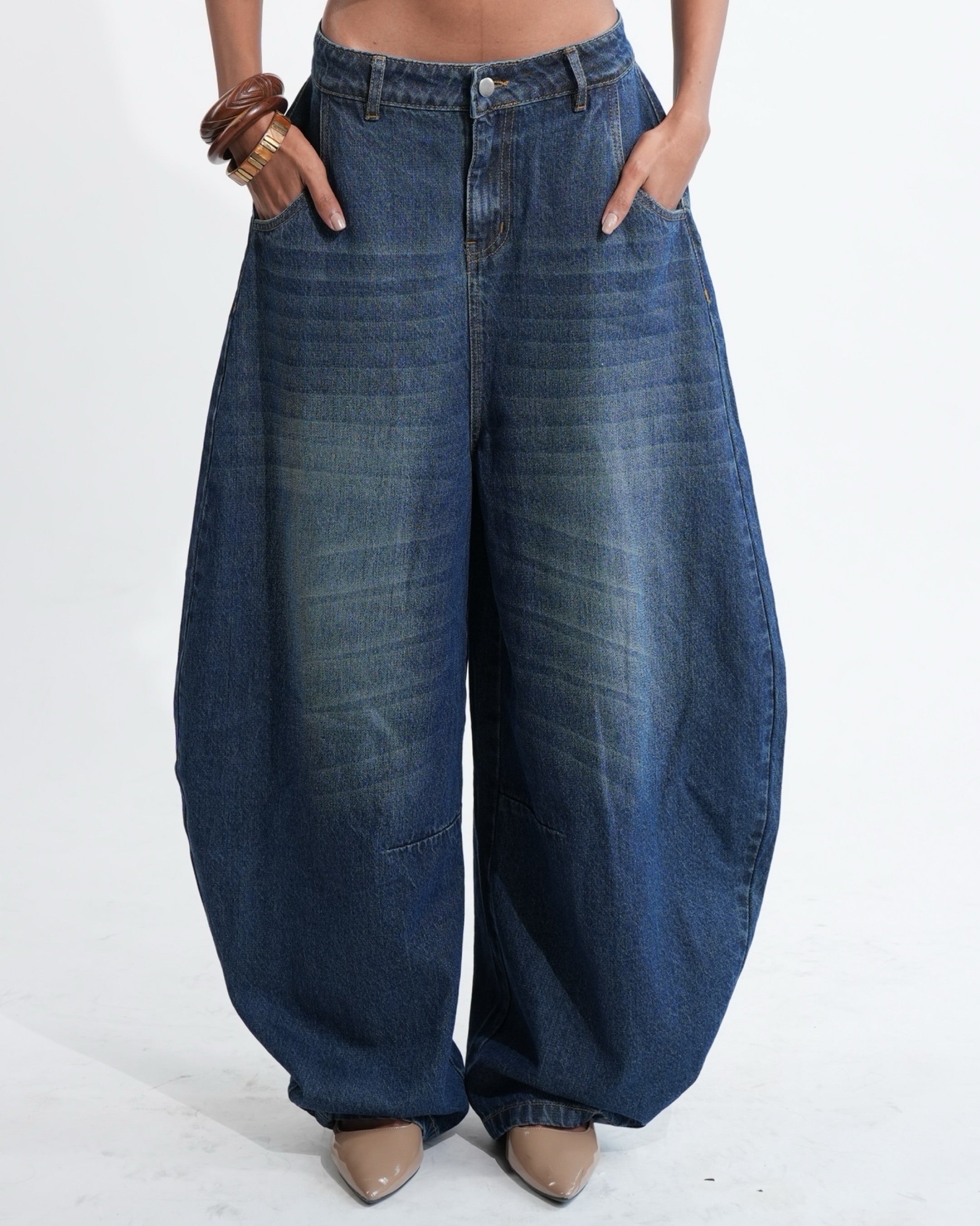 BarrelBloom – High-Rise Barrel Cut Wide-Leg Denim