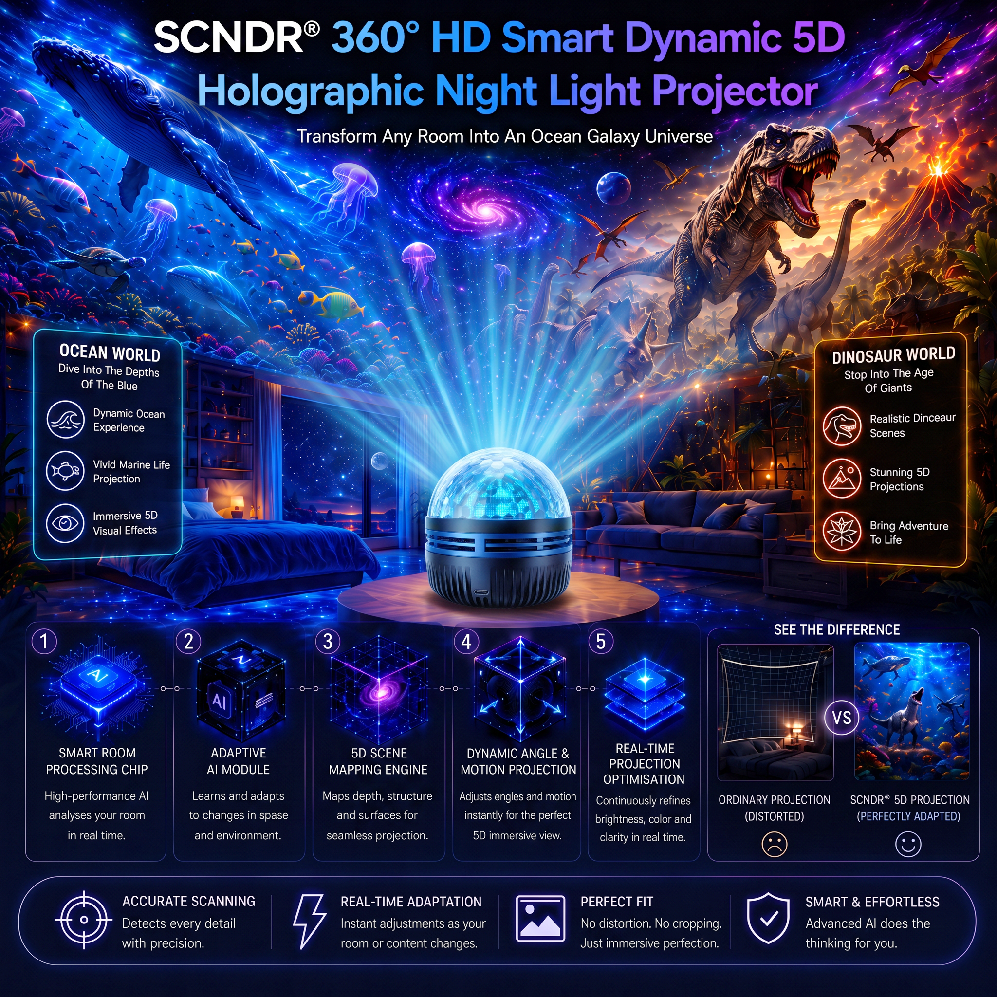 🦖🎁StarDrift – 360° Smart Holographic Starry Sky Projector (HD Smart Dynamic 5D)