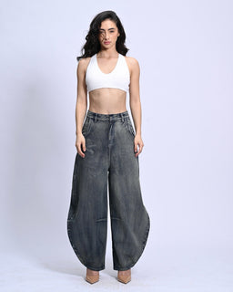 BarrelBloom – High-Rise Barrel Cut Wide-Leg Denim