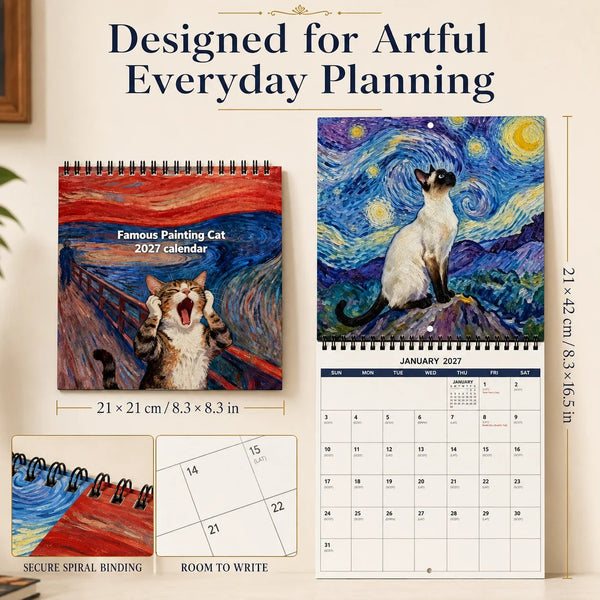 🐱 PurrGallery – 2027 Cat Art Calendar with 12 Masterpiece-Inspired Designs