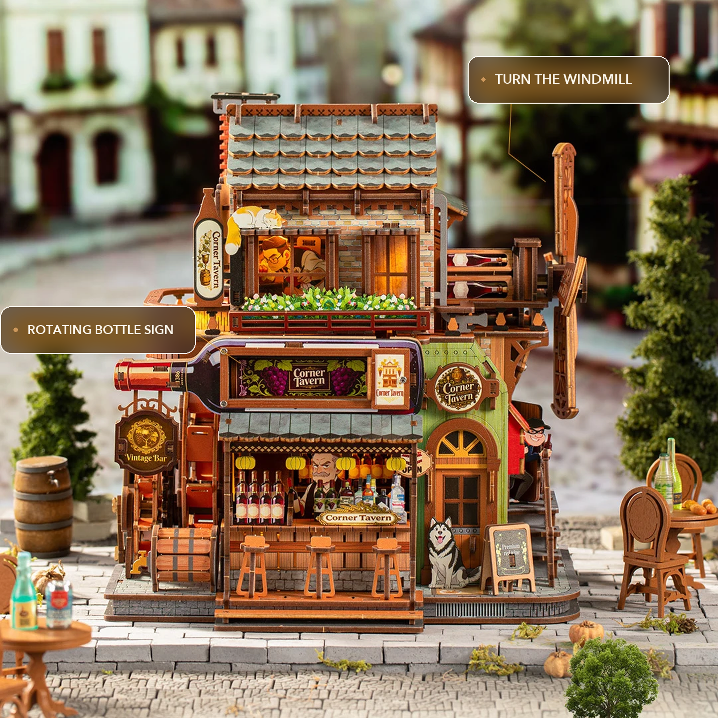 TavernTwist – Corner Tavern DIY Mechanical Wooden Model Kit