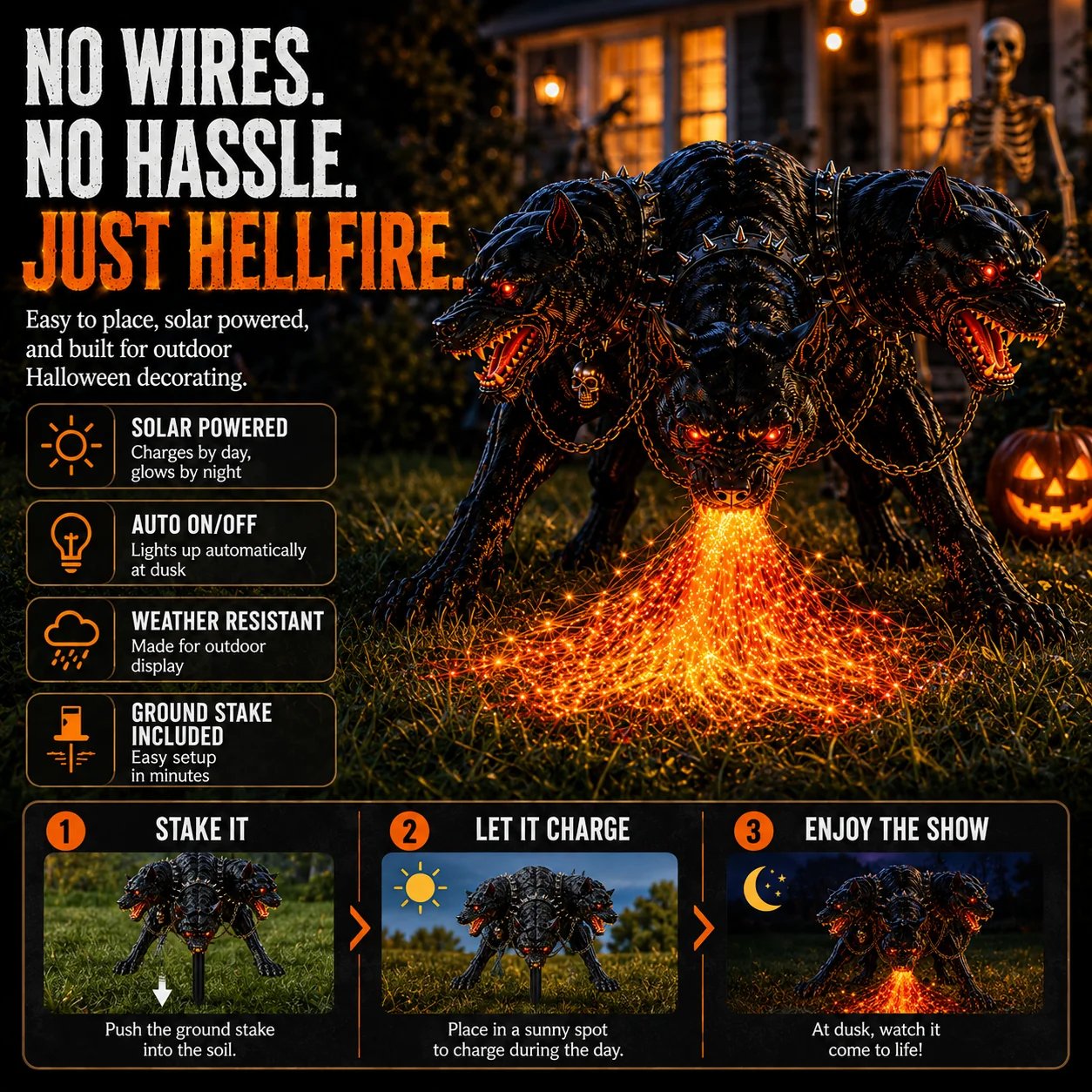 🎃 HellBlaze – Fire-Breathing Solar Halloween Garden Light