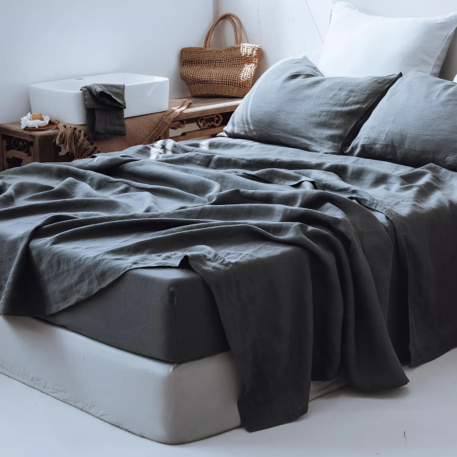 LinenDrift – 100% Linen 4-Piece Bed Sheet Set, Breathable & Moisture-Wicking