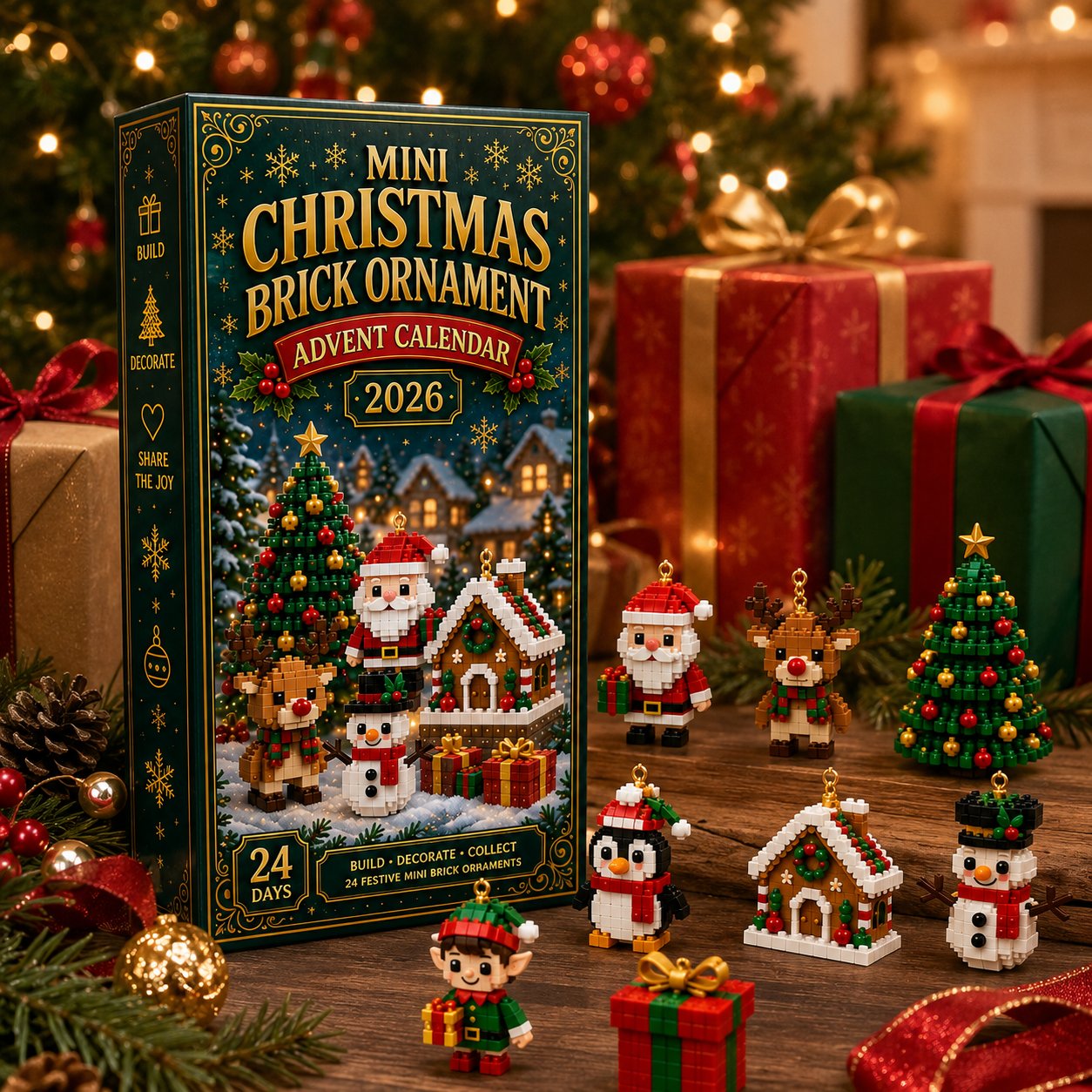 BrickNoel – ⏳🎄 24-Day Mini Christmas Brick Ornament Advent Calendar with Hanging Loops 🧱