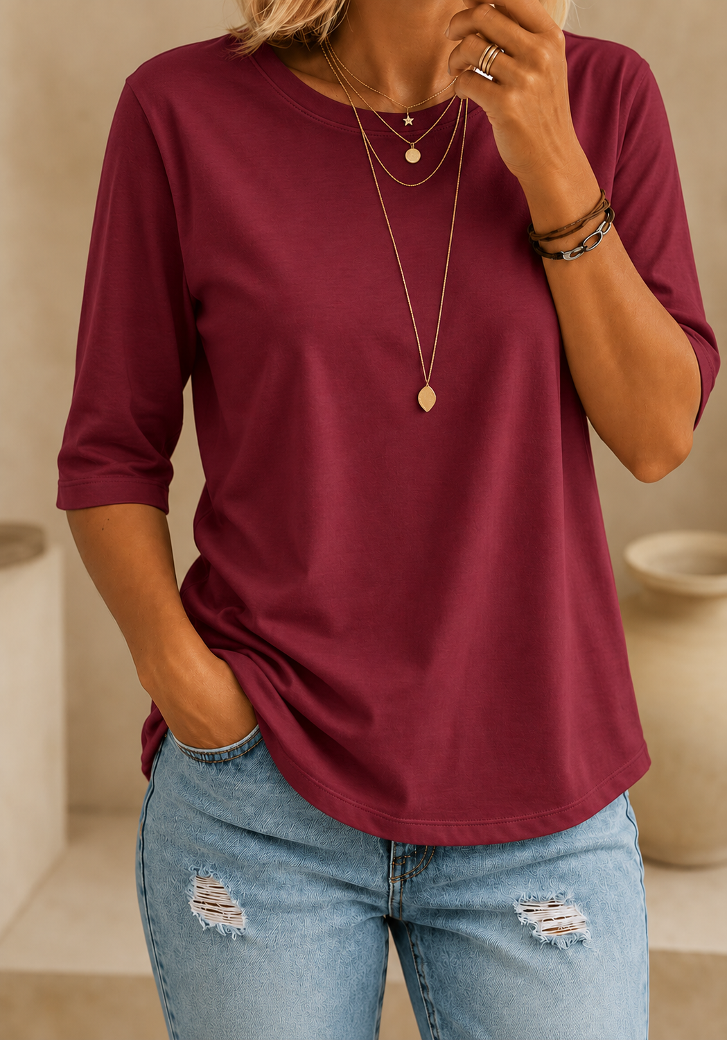 CalveraComfort – Women's Essential Round-Neck Cotton Tee