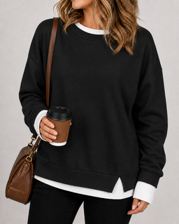 LayerEase – Women’s Faux Two-Piece Crewneck Sweatshirt