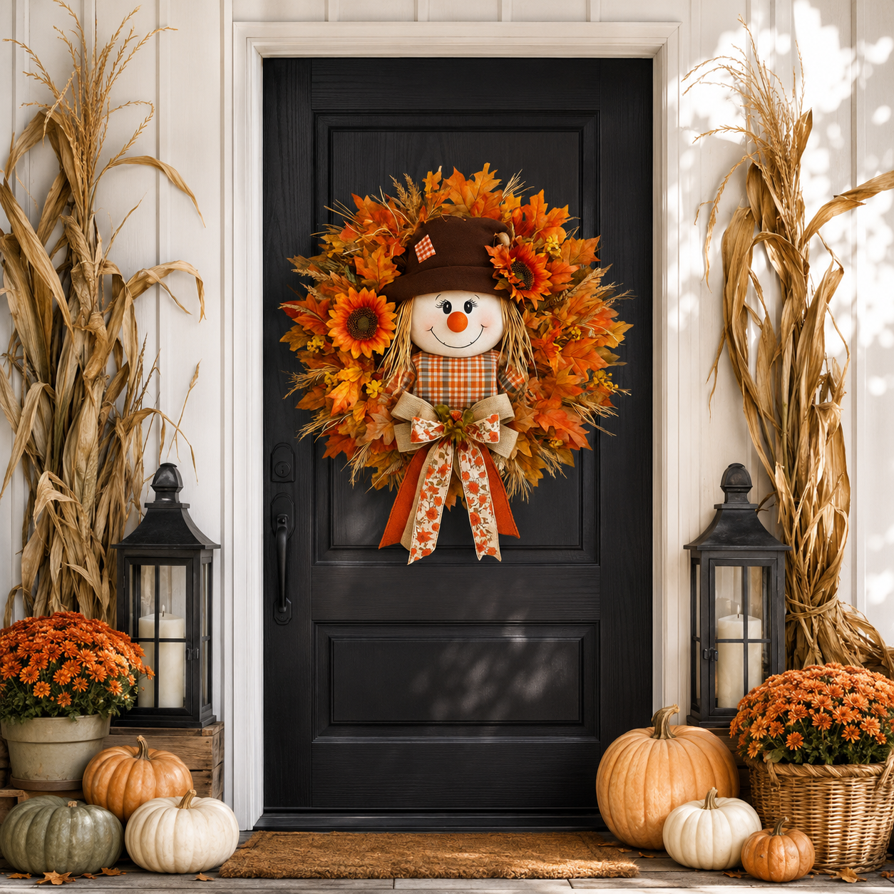 HarvestGlow – Lighted Scarecrow Fall Wreath