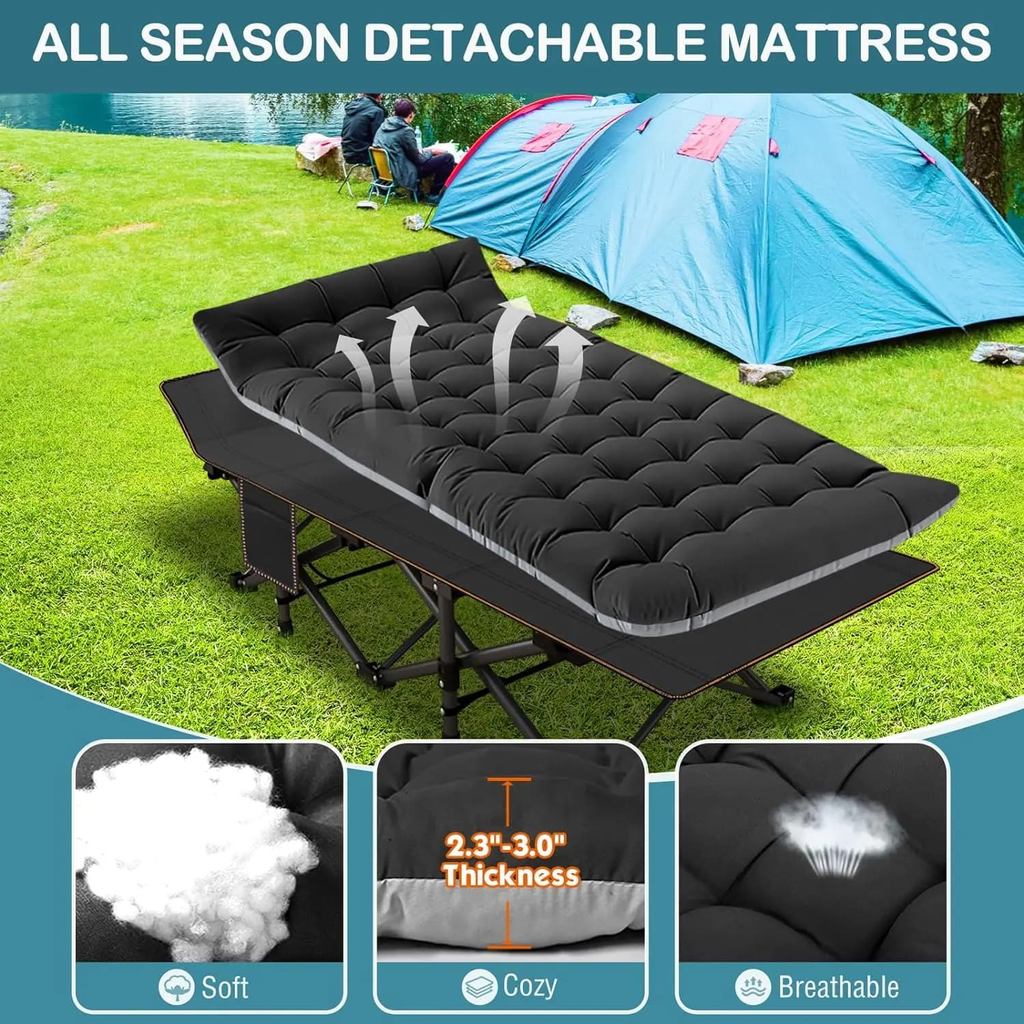 RestFold – Heavy-Duty Folding Camping Cot with Mattress