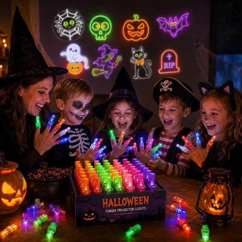 👻🎃 GlowBoo – Halloween LED Finger Projector Rings, Party Favors for Kids