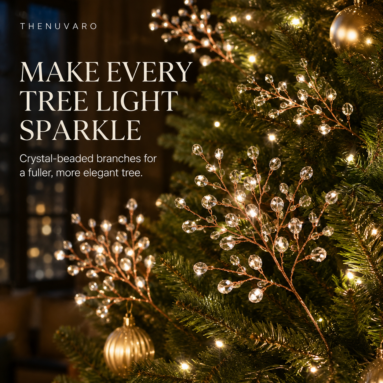 ✨ GlintSprig – Crystal Beaded Christmas Tree Branch Picks for Instant Sparkle & Fuller Holiday Décor
