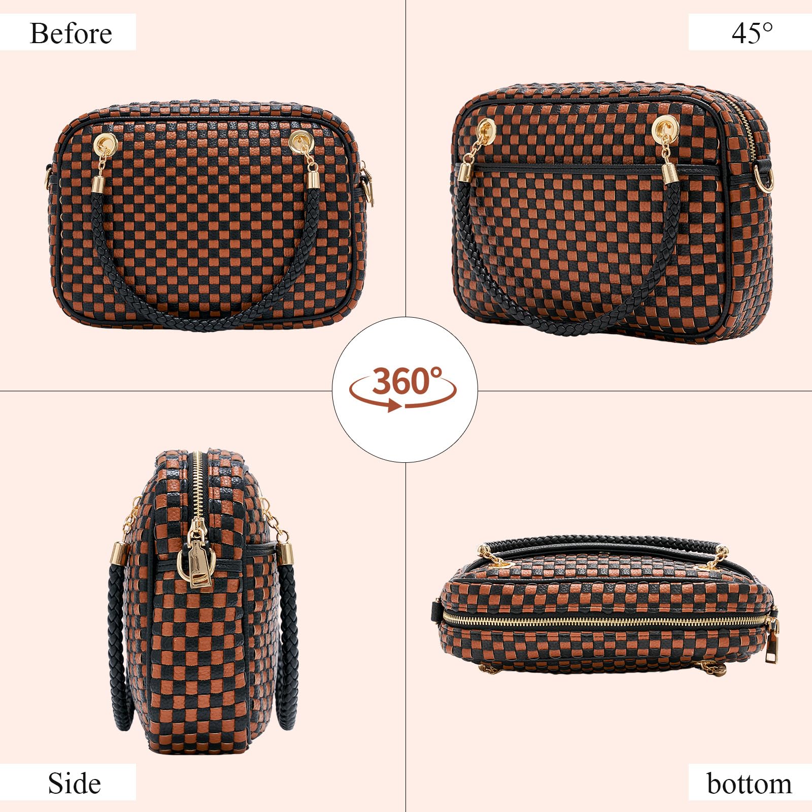 CheckWeave – Chic Checkered Woven Top Handle Crossbody Shoulder Bag in Vegan Leather
