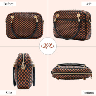 CheckWeave – Chic Checkered Woven Top Handle Crossbody Shoulder Bag in Vegan Leather