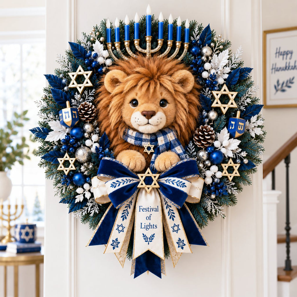 🦁 JudahGlow – Lion of Judah Hanukkah Lighted Wreath, a Warm & Meaningful Welcome for the Festival of Lights ✨