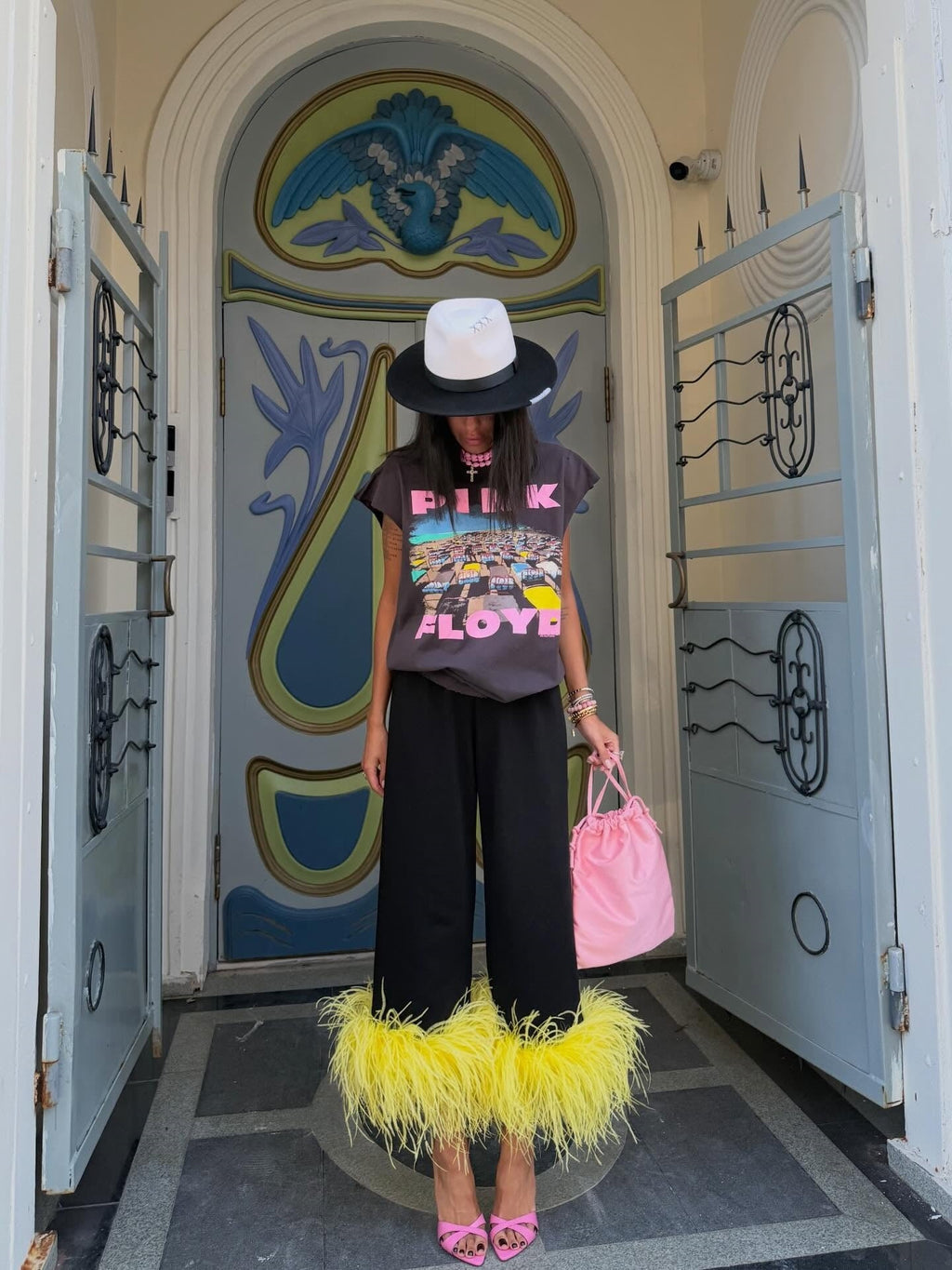 FeatherFlare – Feather Trim Wide-Leg Pants