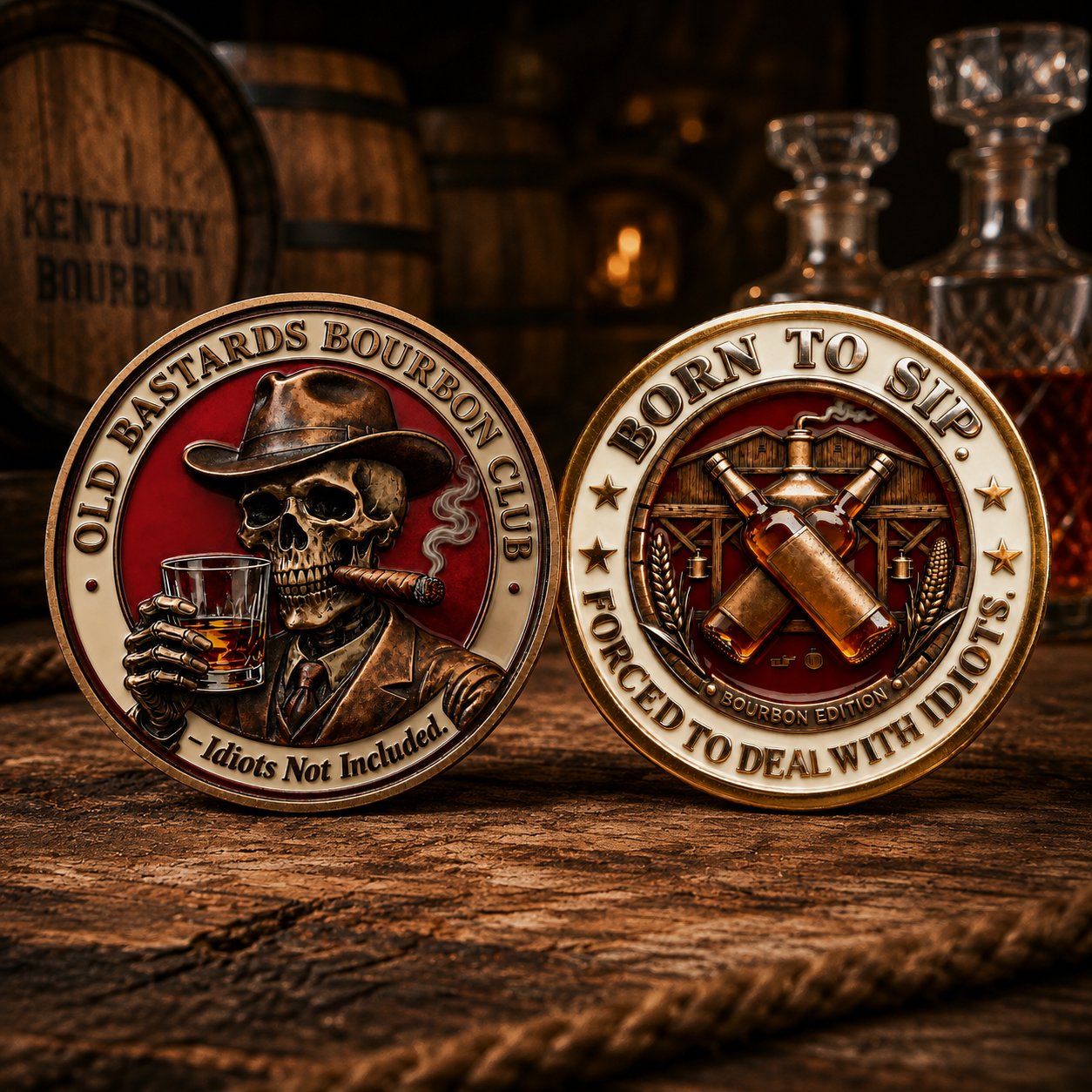 SkullSip – 3D Old Bastards Bourbon Club High-Relief Collectible Coin