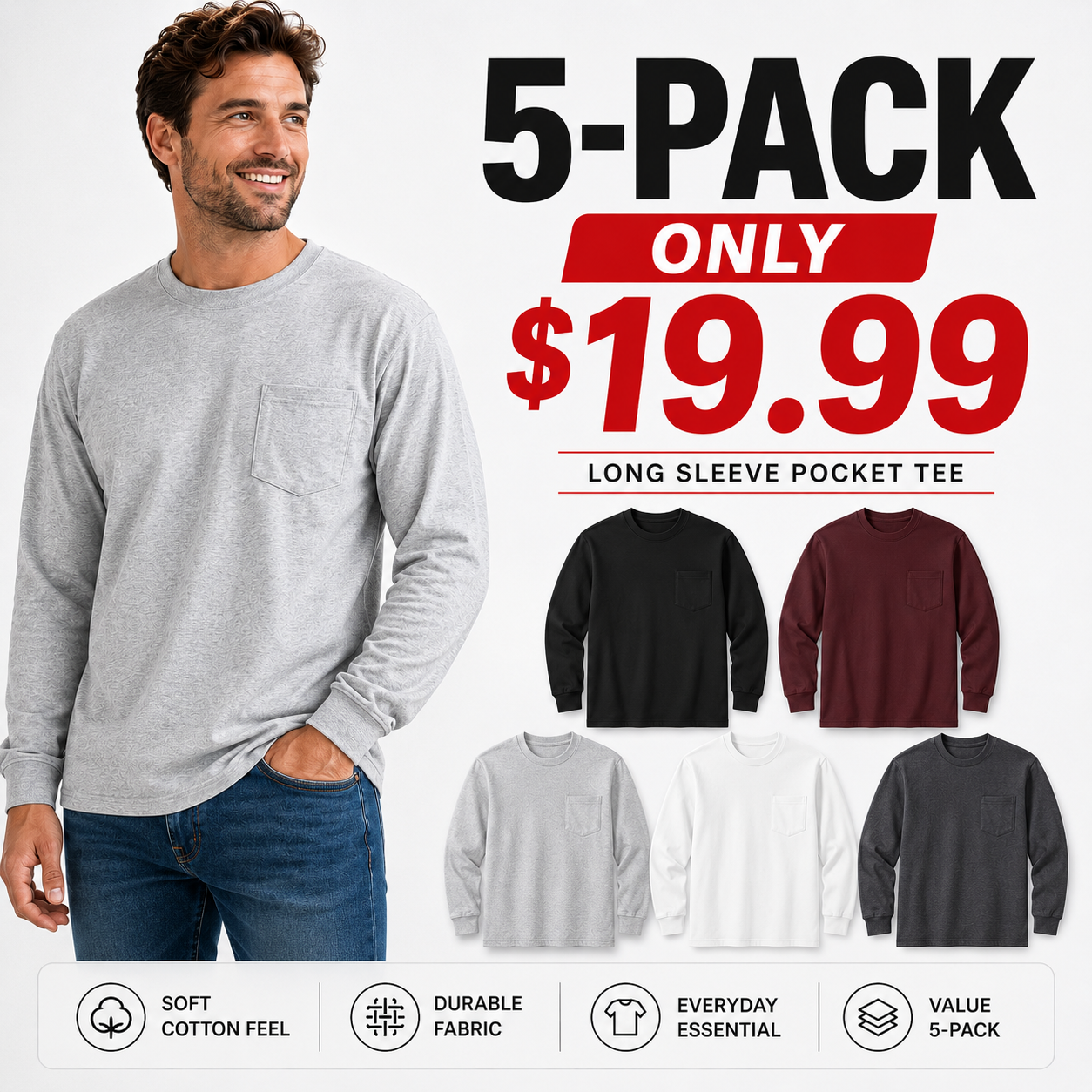 CottonEase – 🔥 Men’s Heavyweight Cotton Pocket Tee Packs | Regular & Tall