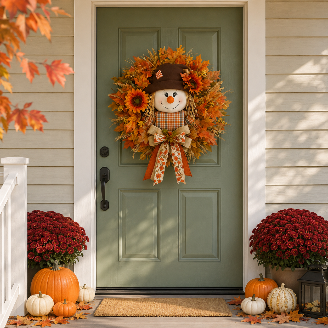 HarvestGlow – Lighted Scarecrow Fall Wreath