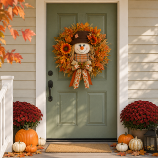 HarvestGlow – Lighted Scarecrow Fall Wreath
