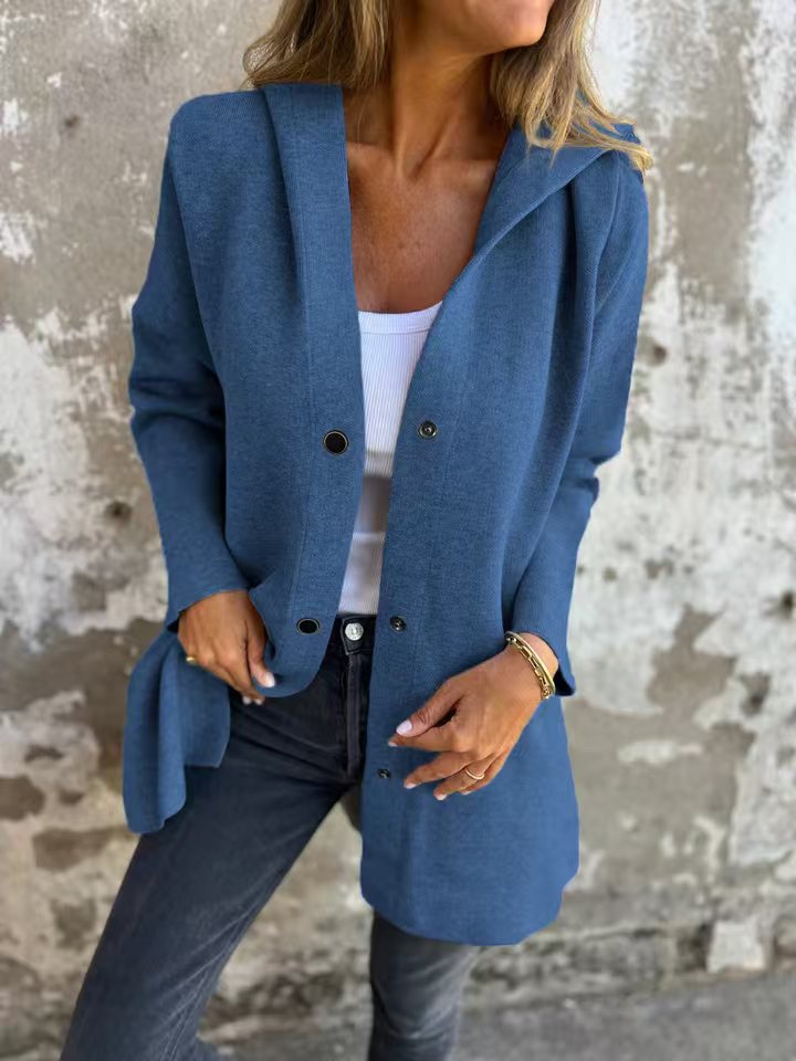 HoodHaven Jacket – Casual Single-Breasted Hooded Coat