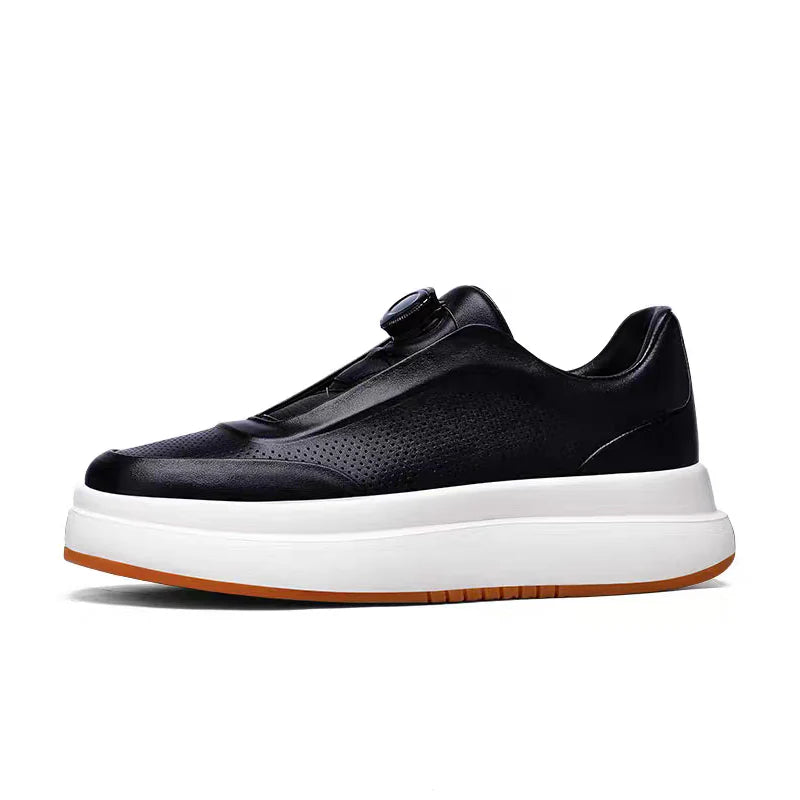DialStride – Genuine Leather Round-Toe Casual Sneakers