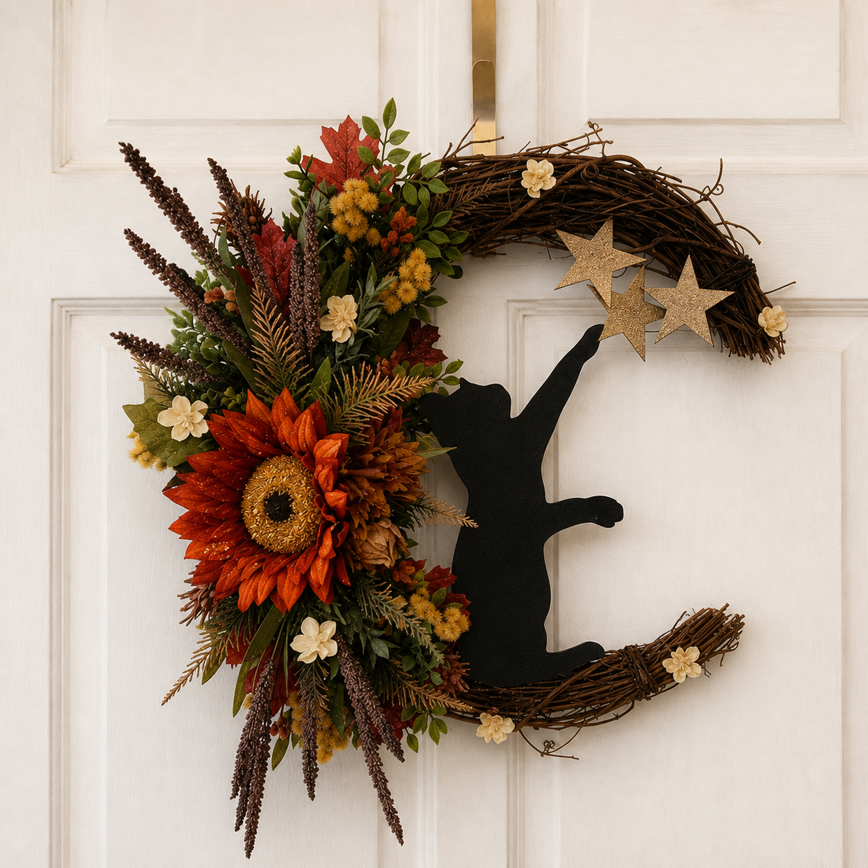 CrescentPurr – Handmade Halloween Cat Wreath🐈‍⬛🌙