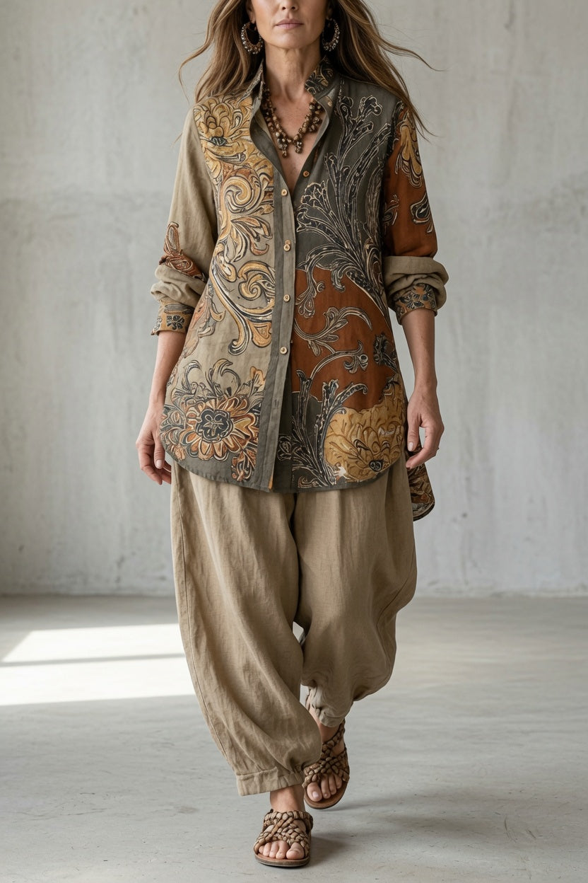 NatalieDrape – Women's Vintage Paisley Shirt and Trouser Set