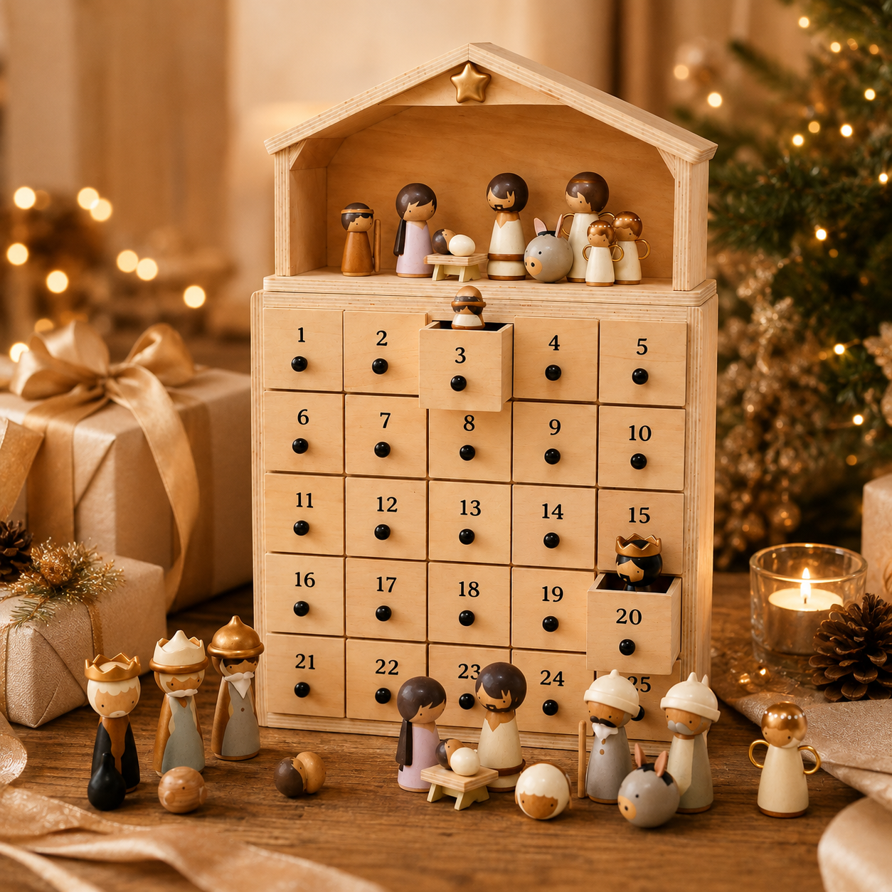 NativityJoy – 2026 Wooden Nativity Advent Calendar with 24-Day Countdown & Story Book