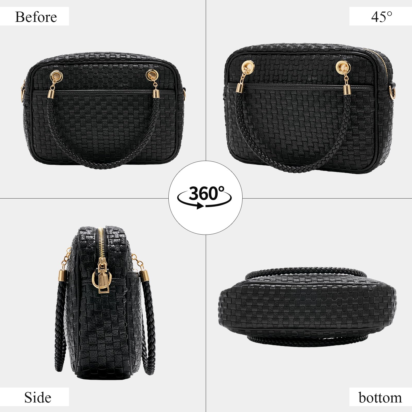 CheckWeave – Chic Checkered Woven Top Handle Crossbody Shoulder Bag in Vegan Leather