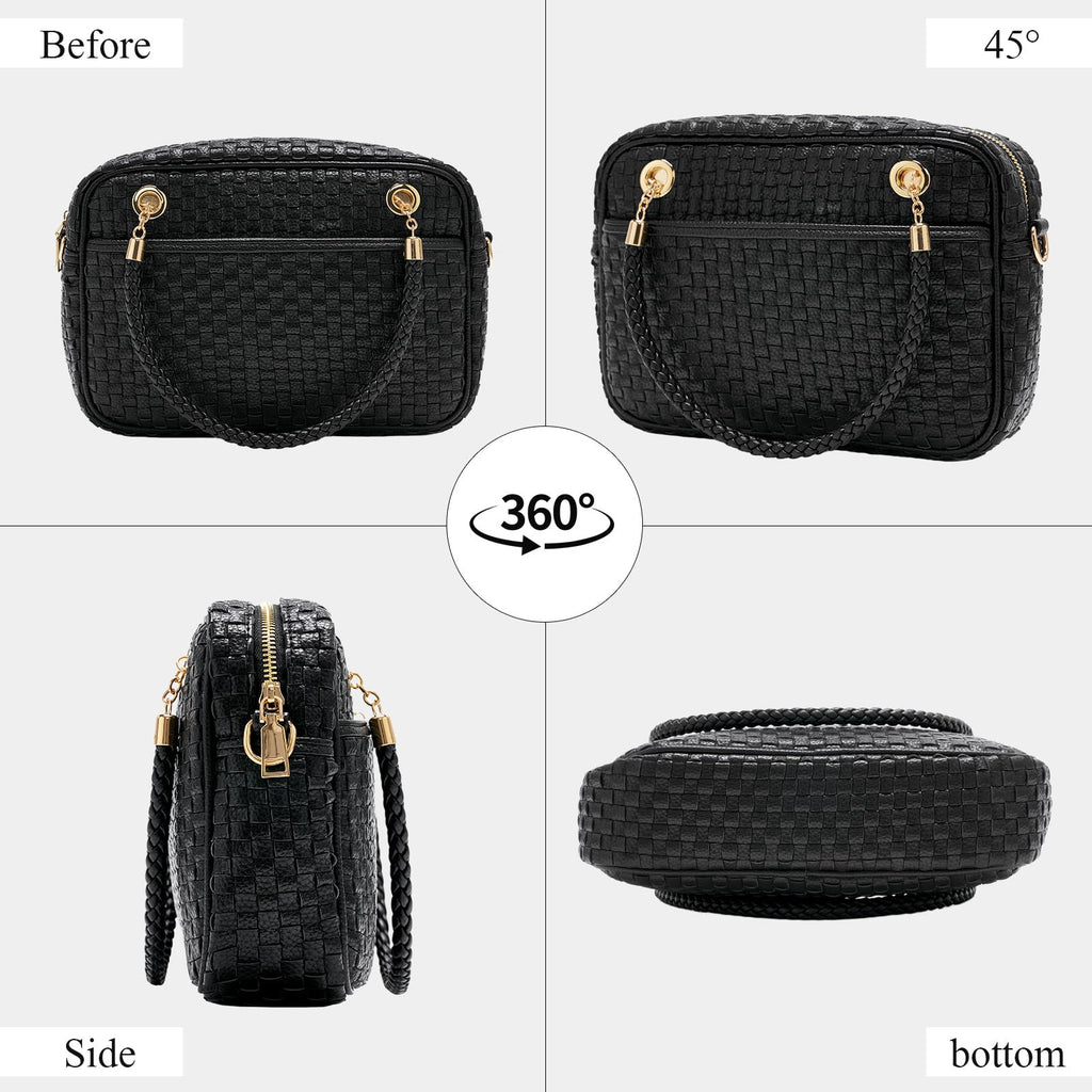 CheckWeave – Chic Checkered Woven Top Handle Crossbody Shoulder Bag in Vegan Leather
